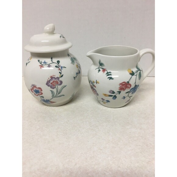 Laura Ashley Chinese Silk Creamer and Covered Sugar Set Made In England. - Picture 1 of 10